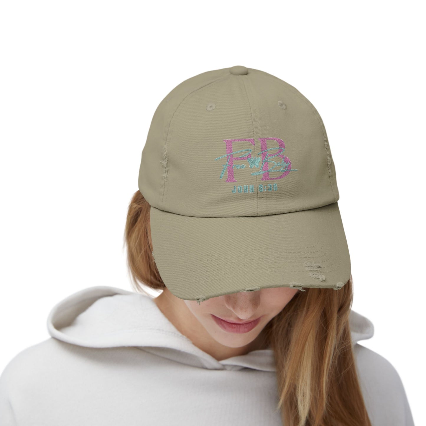 Free-Baby Distressed Cap with Inspirational Design, Faith-Based Hat, Christian Apparel, Casual Summer Accessory, Gift for Believers