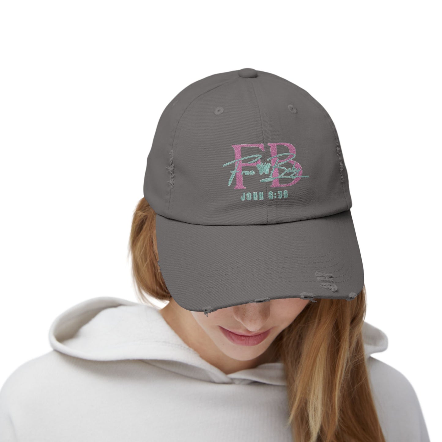 Free-Baby Distressed Cap with Inspirational Design, Faith-Based Hat, Christian Apparel, Casual Summer Accessory, Gift for Believers