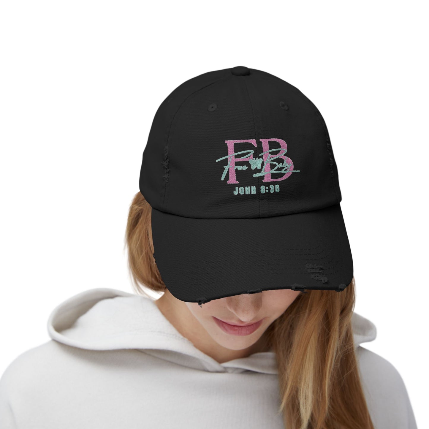 Free-Baby Distressed Cap with Inspirational Design, Faith-Based Hat, Christian Apparel, Casual Summer Accessory, Gift for Believers