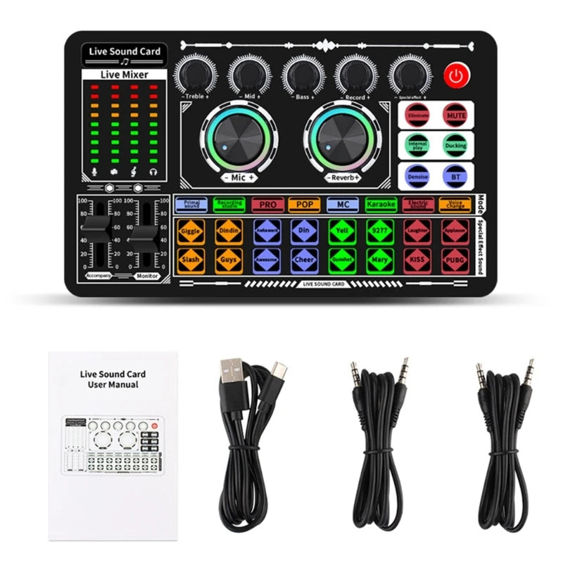 F999 Mixer Podcast Sound Board Live Sound Card for Live Recording Home KTV