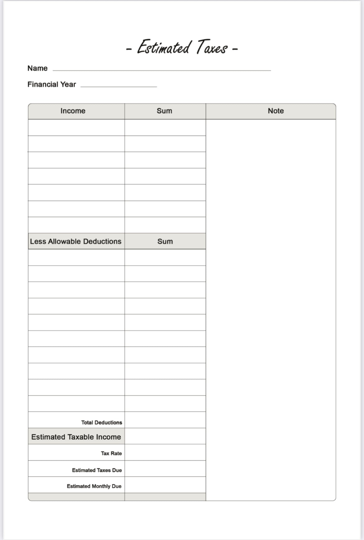 All Things Money Tax Journal