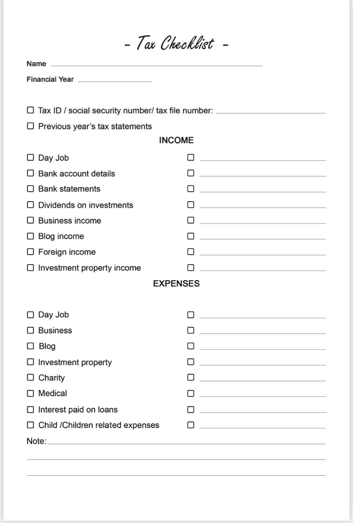 All Things Money Tax Journal