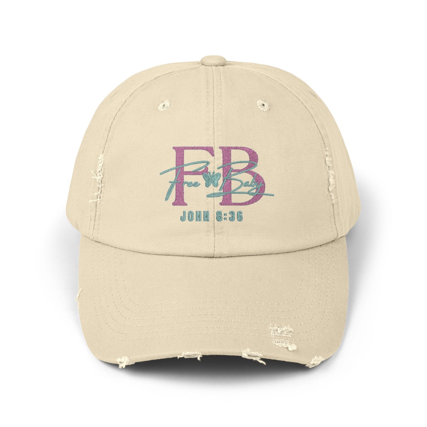 Free-Baby Distressed Cap with Inspirational Design, Faith-Based Hat, Christian Apparel, Casual Summer Accessory, Gift for Believers