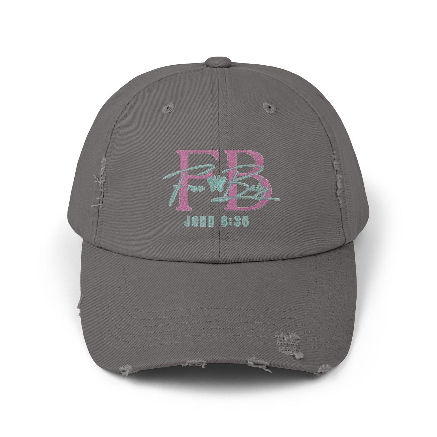 Free-Baby Distressed Cap with Inspirational Design, Faith-Based Hat, Christian Apparel, Casual Summer Accessory, Gift for Believers