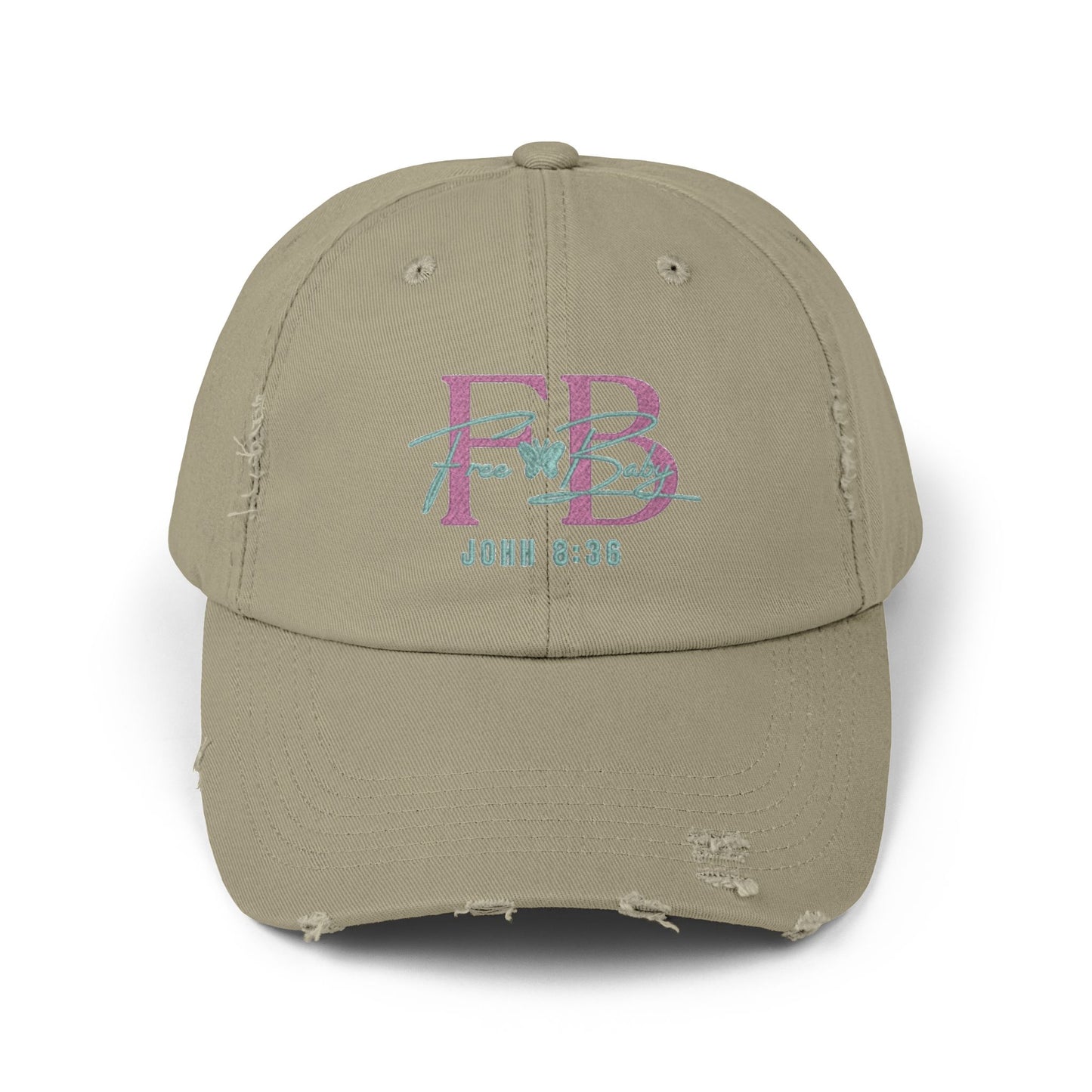 Free-Baby Distressed Cap with Inspirational Design, Faith-Based Hat, Christian Apparel, Casual Summer Accessory, Gift for Believers