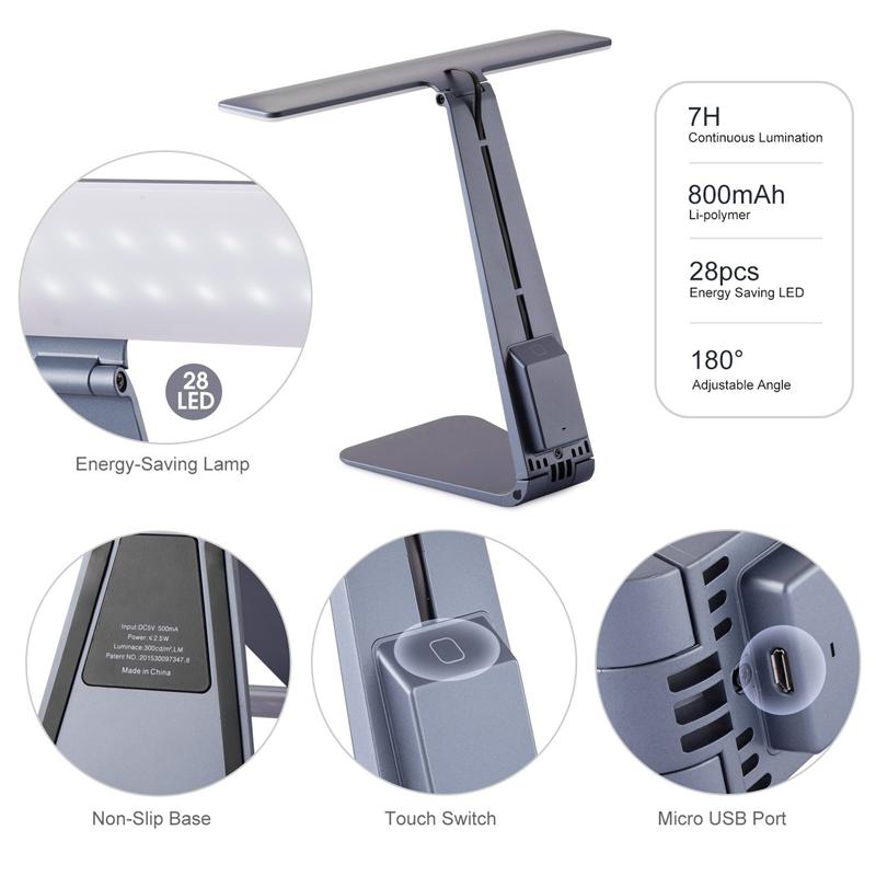 3 Mode Dimming LED Reading Study Desk Lamp Soft Eye-Protection Night Light Folding Rechargeable Table Lamp