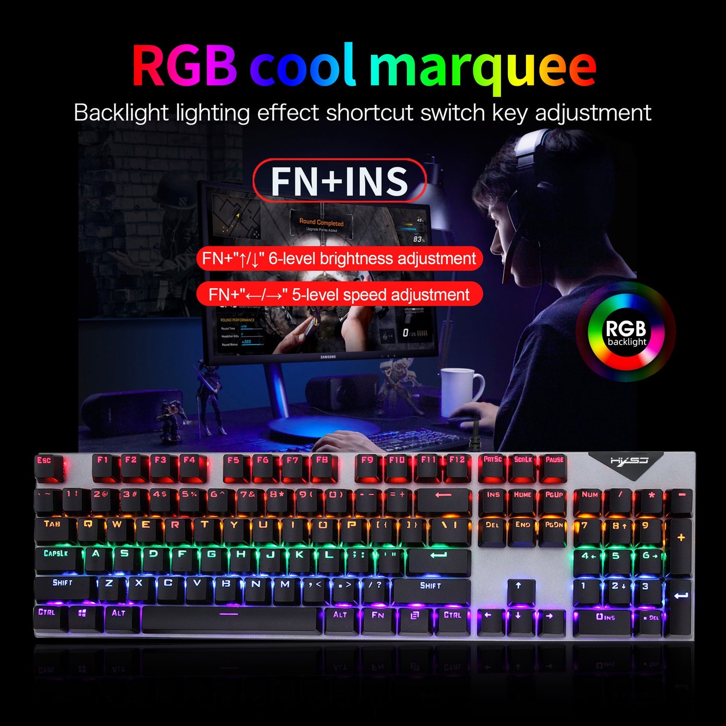 Personalized mechanical keyboard RGB luminous esports game keyboard wired blue axis full 104 key keyboard