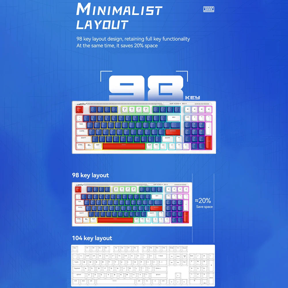T-WOLF TF610 Keyboard and Mouse Game Keyboard and Mouse Set Mech Style Wired Esports Double Color White and Blue