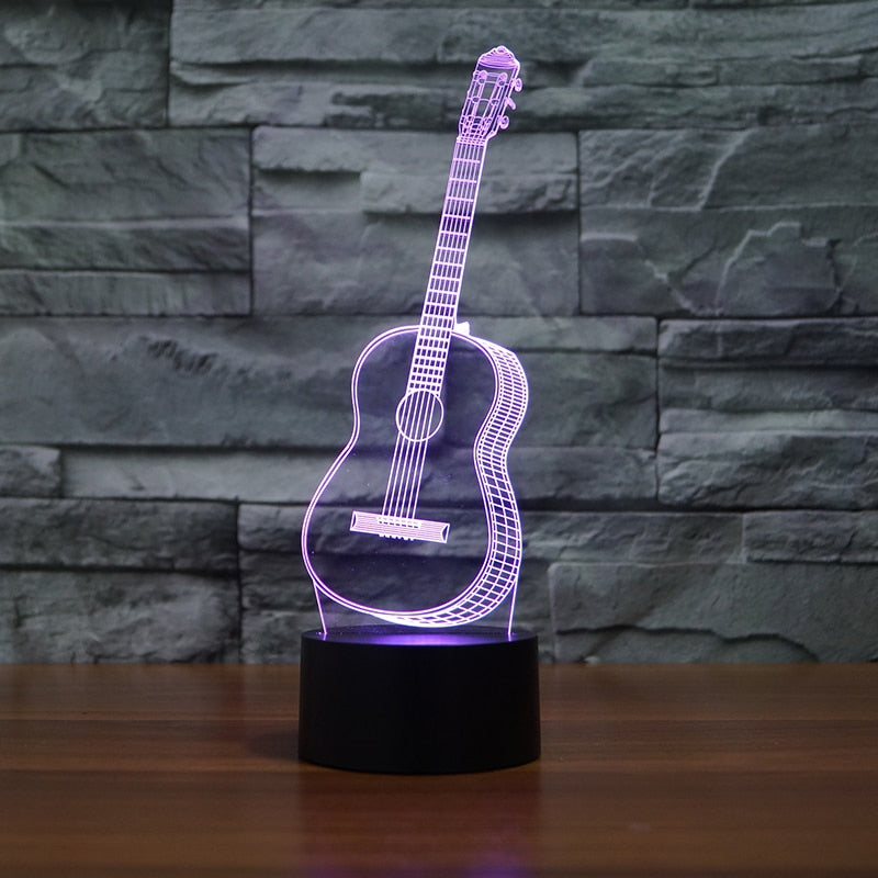 3D Optical Illusion LED guitar Night Light, 7 Color Changing Night Light, Room Decor Light, Table Desk Lamp